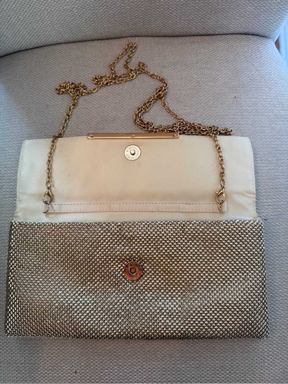 Gold Metallic Mesh detachable Chain Strap Evening Clutch INC - Women's Bag